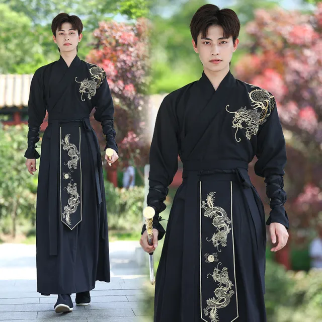 夏刺绣国风龙马面裙大尺码明汉服男锦衣卫武侠飞鱼服霸气学生演出