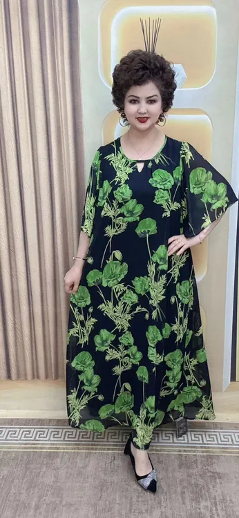 2025连帽长裙圆领夏季七分袖连衣裙女装atir gul xipin girip