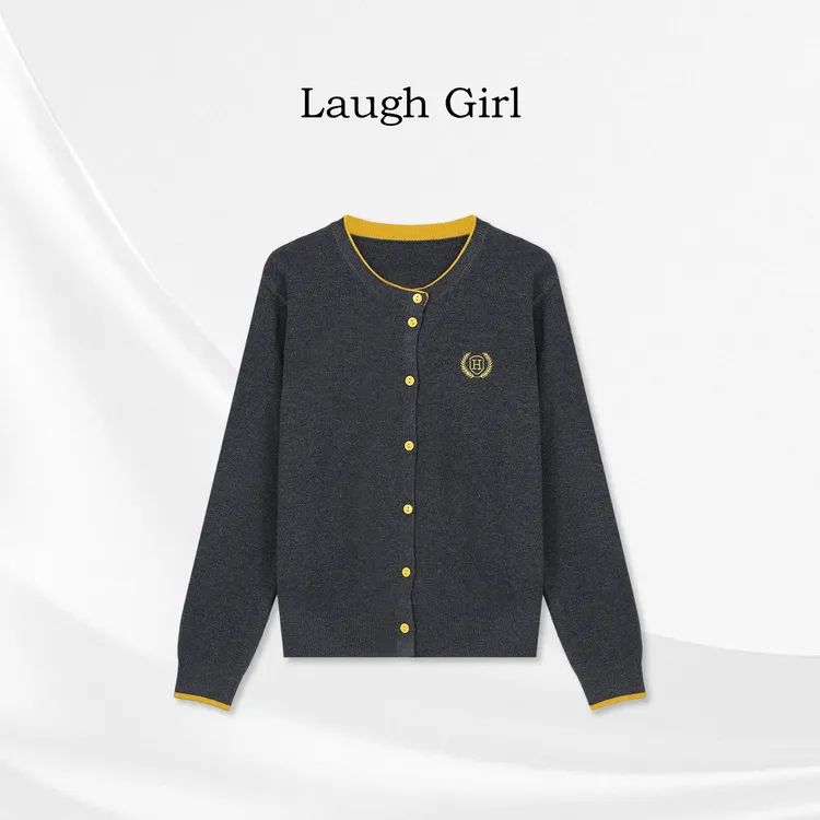 楚楚君 Laugh girl【越穿越爱】假两件撞色字母H针织毛衣XL531170J