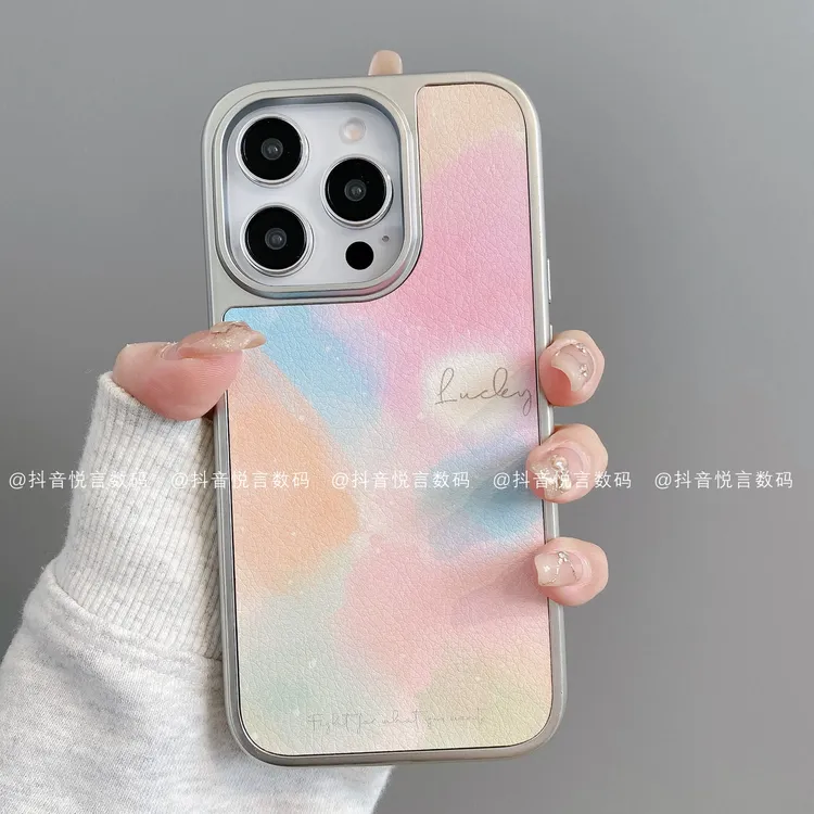 大孔皮革适用iphone17promax苹果16手机壳15/14/13/12/11华为晕染