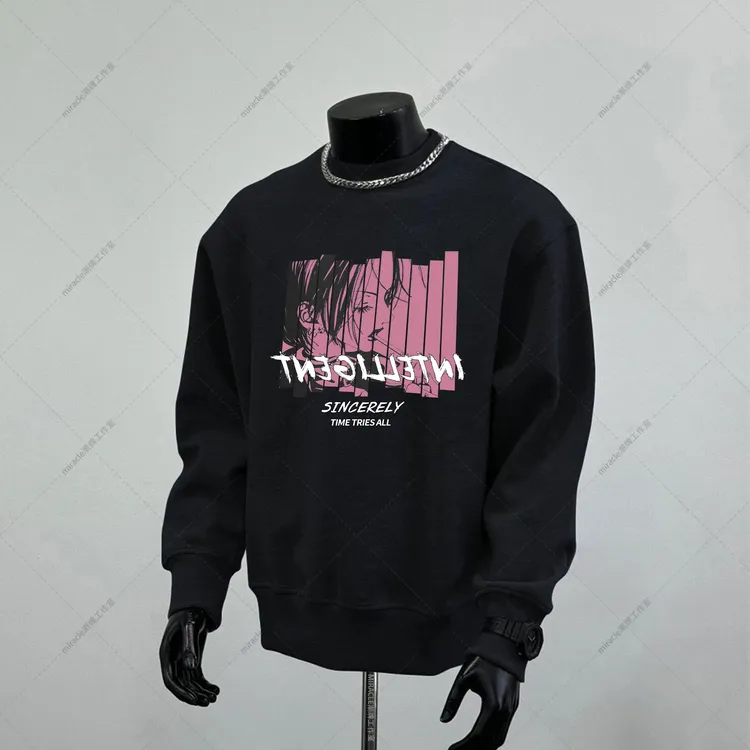 加绒加厚秋冬季白色圆领卫衣潮流红条纹印花套头内搭保暖打底长袖