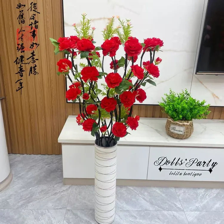 仿真花牡丹绢花大朵假花客厅摆放装饰摆件大花电视柜旁边落地摆件