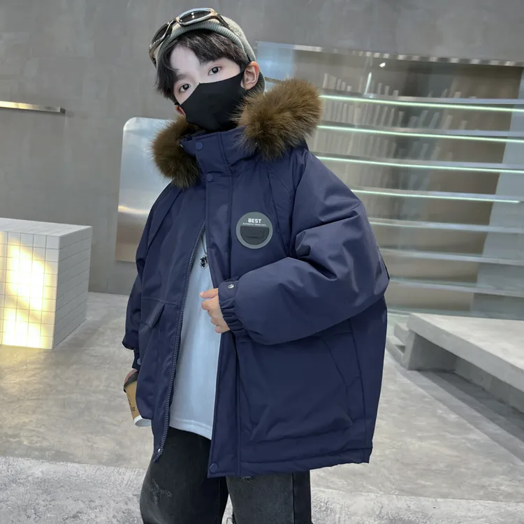男童大毛领羽绒服冬季加厚2025新款儿童冬装工装外套中大童防寒服