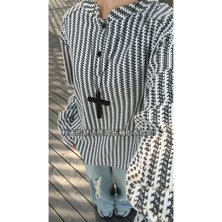 雪尼尔斑马纹立领长袖T恤男女潮牌设计感小香风卫衣肌理感打底衫
