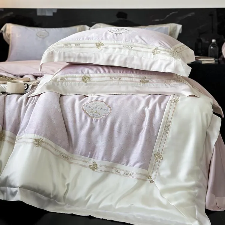 简约轻奢120支超细旦天丝棉四件套提花冰丝被套丝滑夏季床上用品