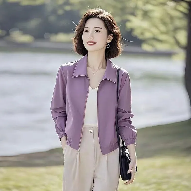 2025春季新款女装独特超好看慵懒风小个子翻领浅紫色夹克外套上衣