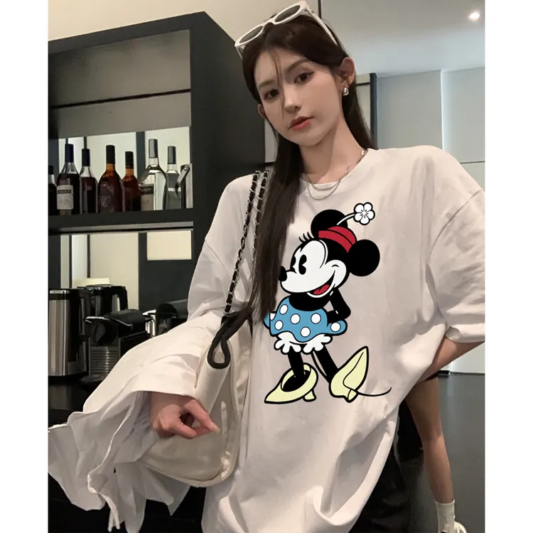 韩系米奇米妮纯棉短袖t恤夏季洋气女装大码上衣圆领印花潮牌半袖
