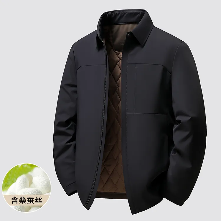 中青年男士商务翻领棉衣冬季休闲夹棉桑蚕丝棉服保暖行政夹克外套