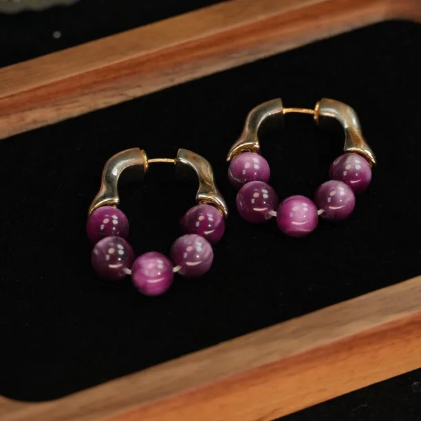 铜合金耳饰 A095 紫色葡萄温柔气质法式风优雅高级感耳钉耳环