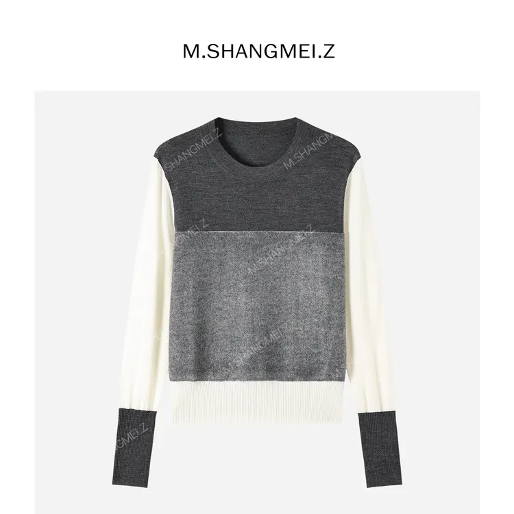 M.SHANGMEI.Z/沐熙【黑白物语】美大哥显瘦百搭多拼色针织衫X123447