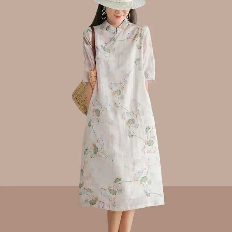 2025早秋时尚新款复古洋气国风妈妈裙子遮肚改良旗袍巨显瘦连衣裙