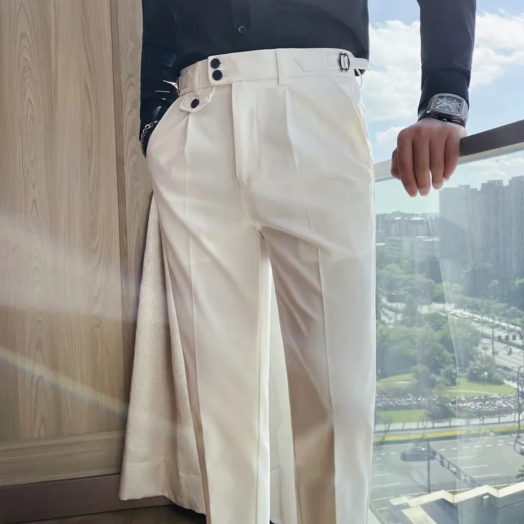 那不勒斯男士休闲西裤秋冬高级感长裤韩版潮流直筒修身小脚西装裤