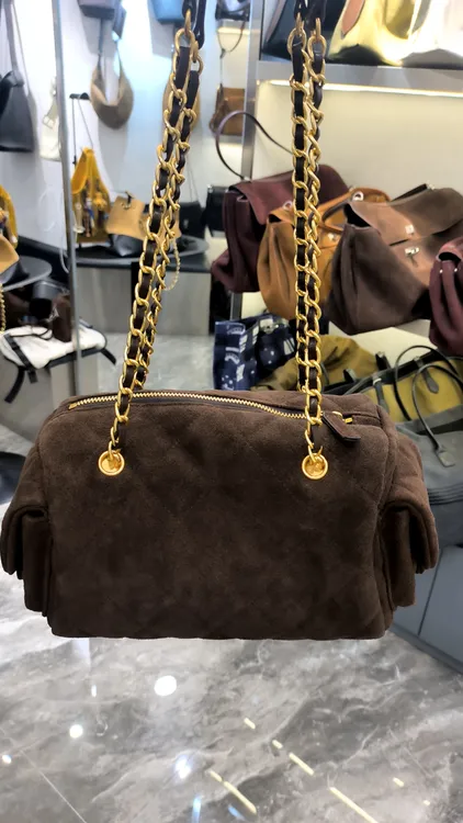 YUSHA/高档咖色磨砂侧边双口袋单肩包-圈扣-6667