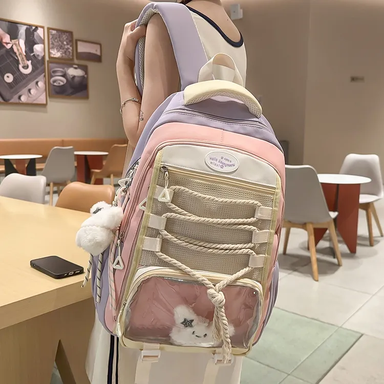 简约百搭学生书包女小学生初中生大容量双肩包减负轻便高中生背包