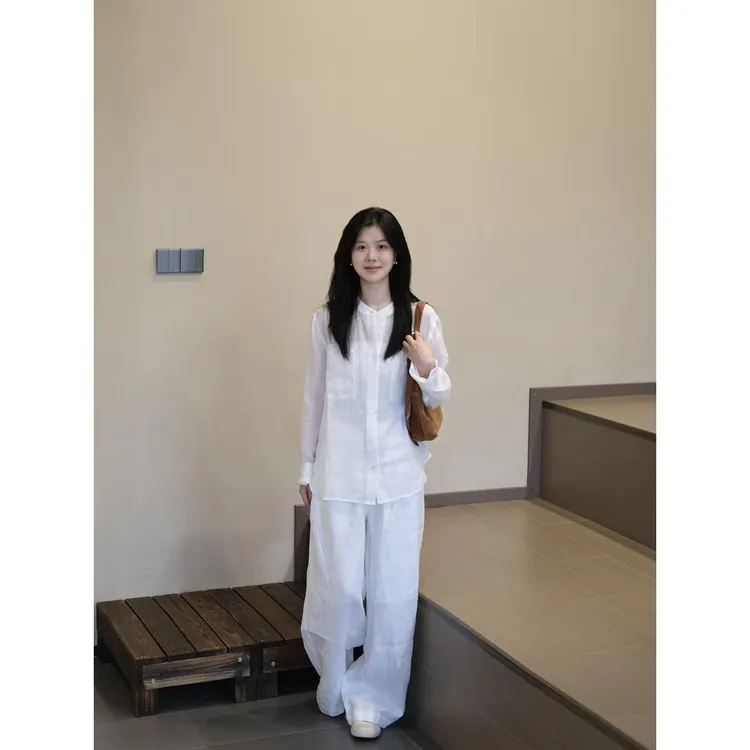 2025秋季网红新款时尚套装女高级感时尚白色显瘦衬衫阔腿裤套装