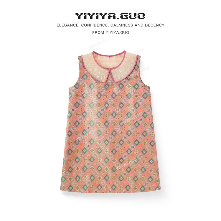 yiyiya.Guo艺艺吖【联珠菱格】名家蜀锦轻薄透气无袖连衣裙2595SS52