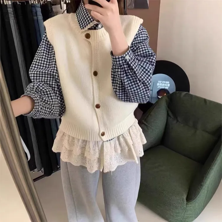 3383韩版时尚百搭糖果色针织背心女春季新款叠穿马甲坎肩秋季