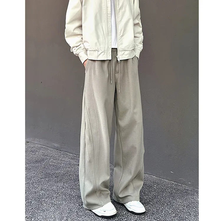 秋冬新款美式慵懒风松弛感侧面压褶垂感宽松休闲直筒阔腿男裤