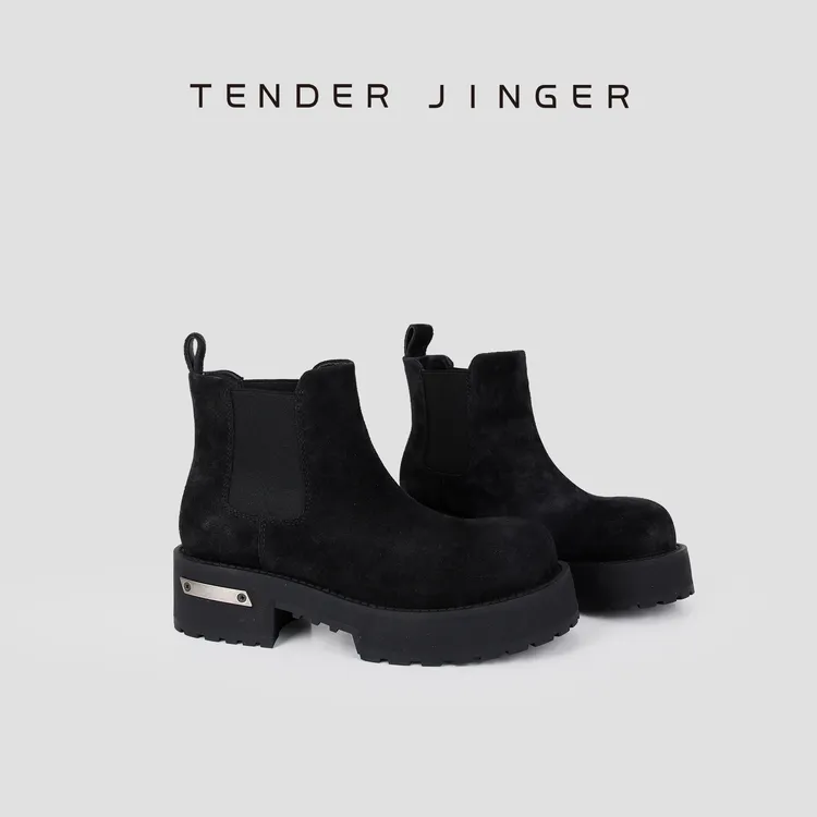 Tender Jinger｜线下专供 复古反绒厚底一脚蹬切尔西短靴 M250870