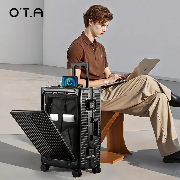 OTA前开盖行李箱全镁铝合金旅行箱20寸登机箱大容量飞机拉杆箱