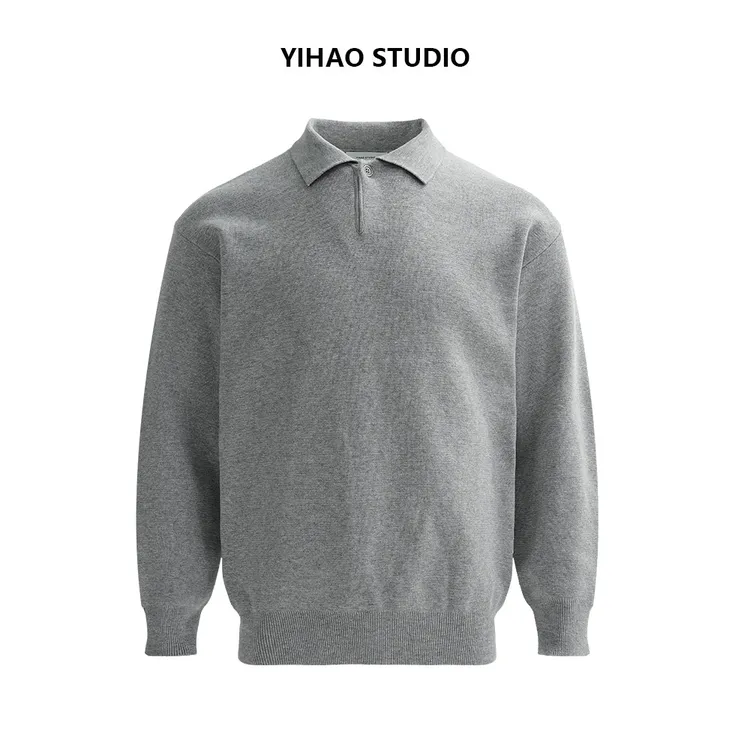 YIHAO STUDIO秋冬男款老钱风轻奢简约针织衫时尚百搭海鸥领毛衣
