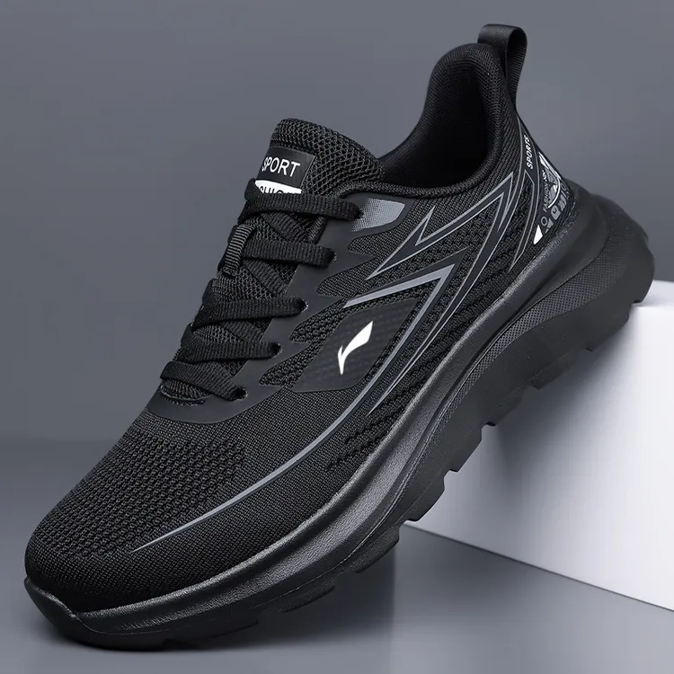 李宁征荣男鞋夏季跑鞋透气网面软底轻便休闲黑色跑步鞋男款夏季