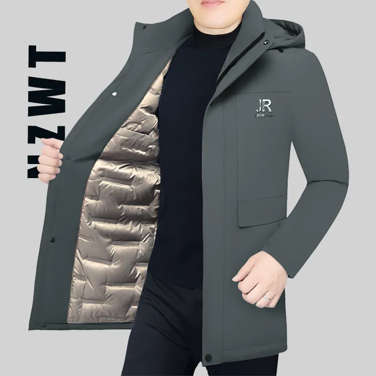 中长款羽绒服男中年加厚鸭绒外套冬季男装带帽宽松版牛奶丝爸爸装