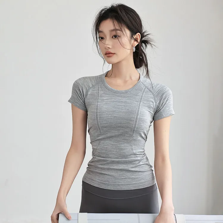 lulu同款运动瑜伽服女短袖速干健身时尚晨跑上衣紧身显瘦T恤