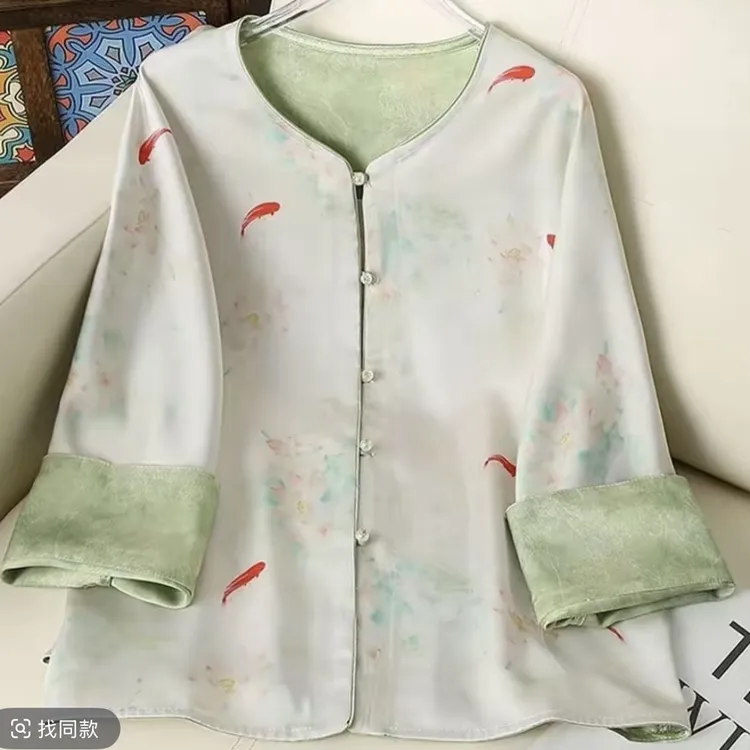 新中式双面穿国风提花缎面开衫上衣女长袖提花外套