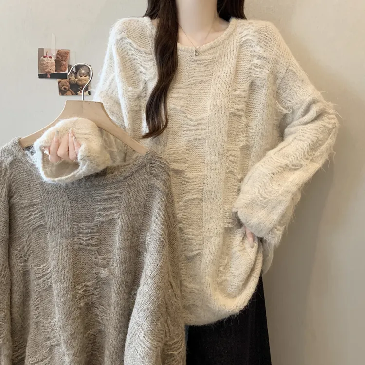 新品大码胖MM韩系秋冬新款宽松大件软糯慵懒风毛衣