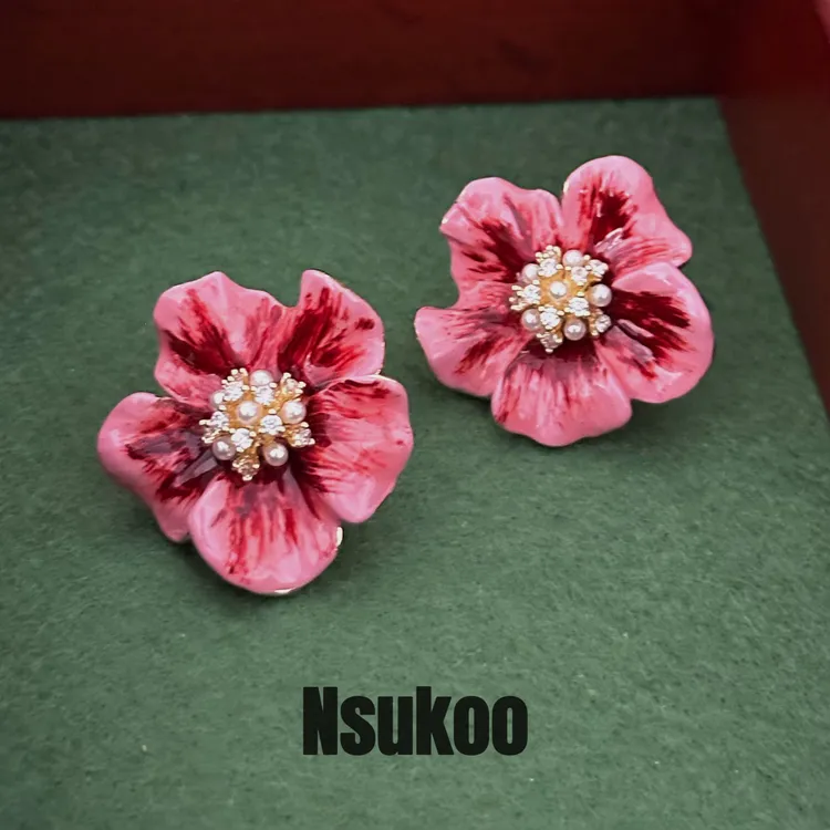 铜合金珐琅耳饰 E0298 时尚气质花朵彩绘花朵耳钉