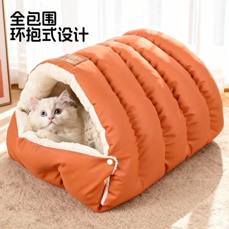 冬季保暖封闭式猫窝狗窝安全感宠物睡袋皮质防寒防风防水加厚耐用