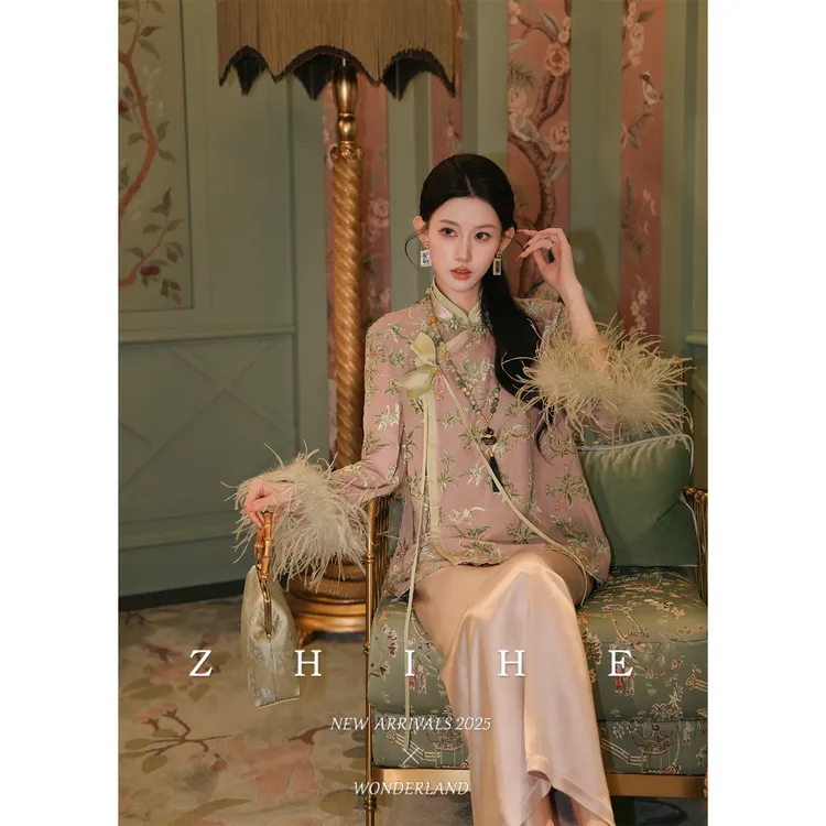 无艳一禾【与花契】静奢新中式绣花网纱外套+醋酸半裙