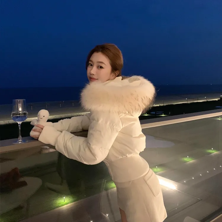 2025冬装新款加厚毛领棉服女短款棉衣时尚高级感收腰显瘦棉袄外套