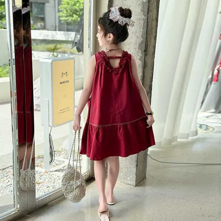 女童连衣裙夏季儿童红色无袖纯棉背心公主裙女孩夏装2025新款裙子