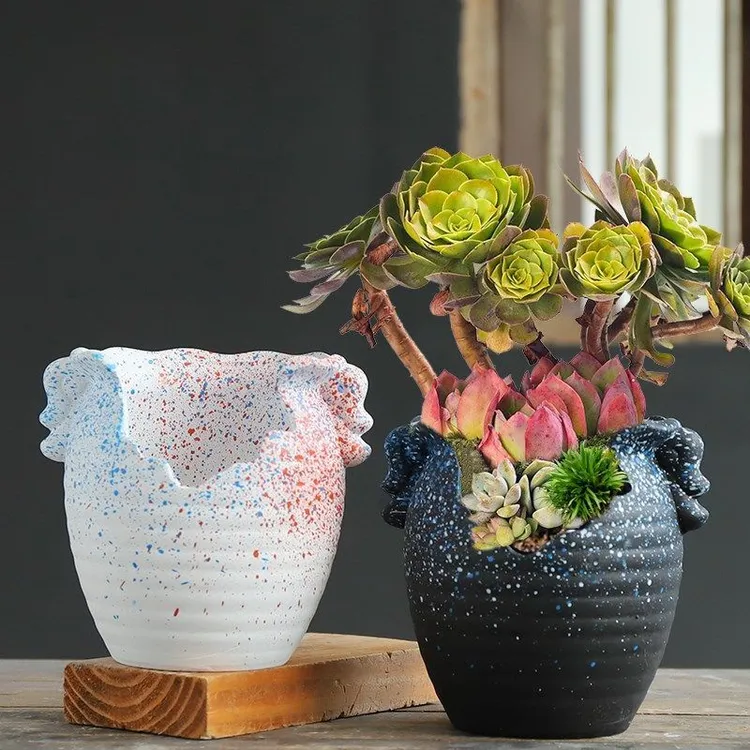 多肉花盆套装组合大口径陶瓷花盆个性创意切口多肉小花盆大号