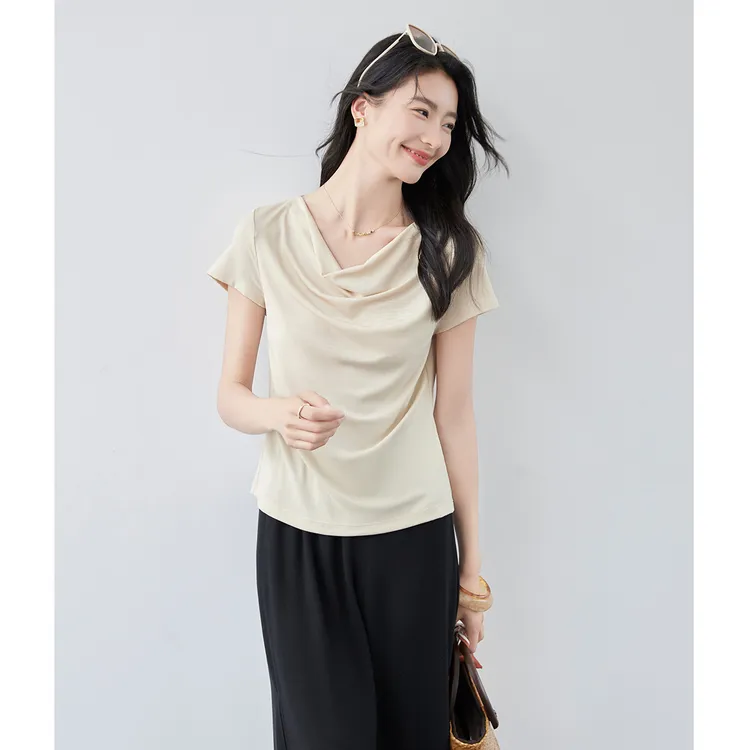 OSA 【锁骨T恤】设计感显瘦黑色短袖T恤女上衣S125B11019