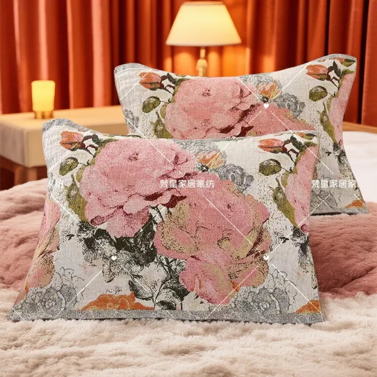 纯棉a类美式复古高档轻奢加厚色织提花水洗枕头巾成人家用柔软2条