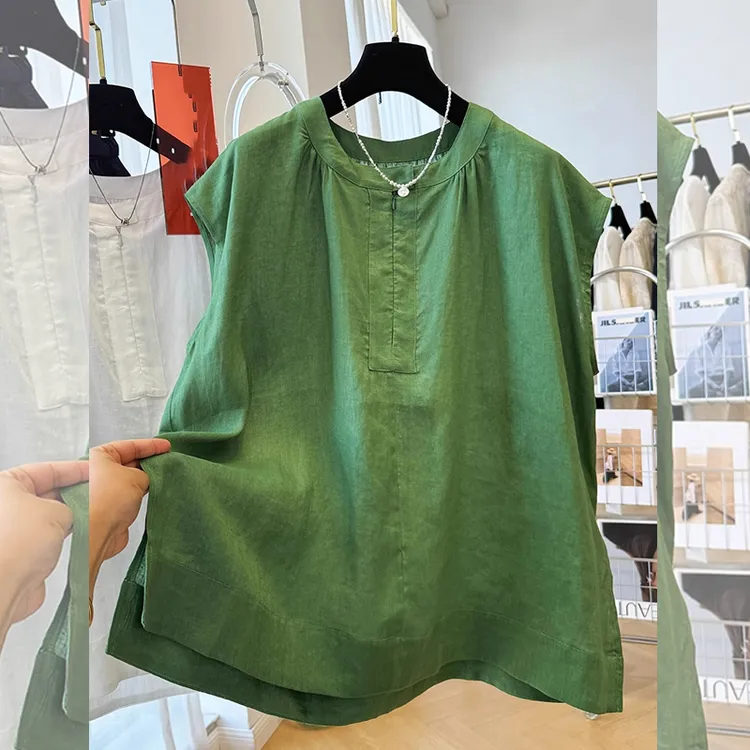 法式文艺个性无袖纯色宽松大码衬衫女士显瘦夏季新款休闲百搭遮肚
