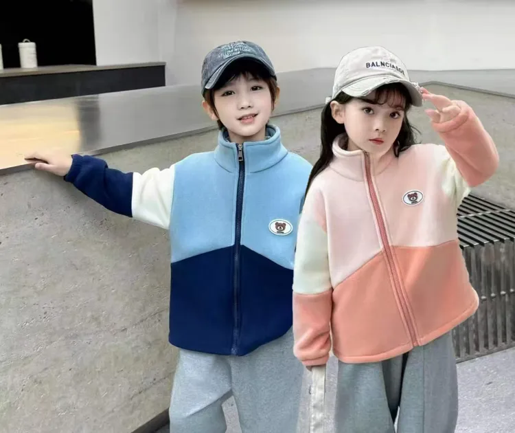 2025新款儿童外套时尚加绒上衣立领休闲校服神器拉链衫内搭外穿