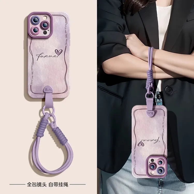 晕染ins风适用苹果16promax手机壳挂绳iPhone 17保护套斜挎14pro