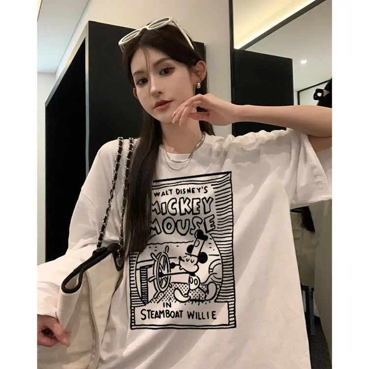 米奇纯棉短袖T恤五一出行配套衣服洋气女上衣情侣衫小众半袖t韩版
