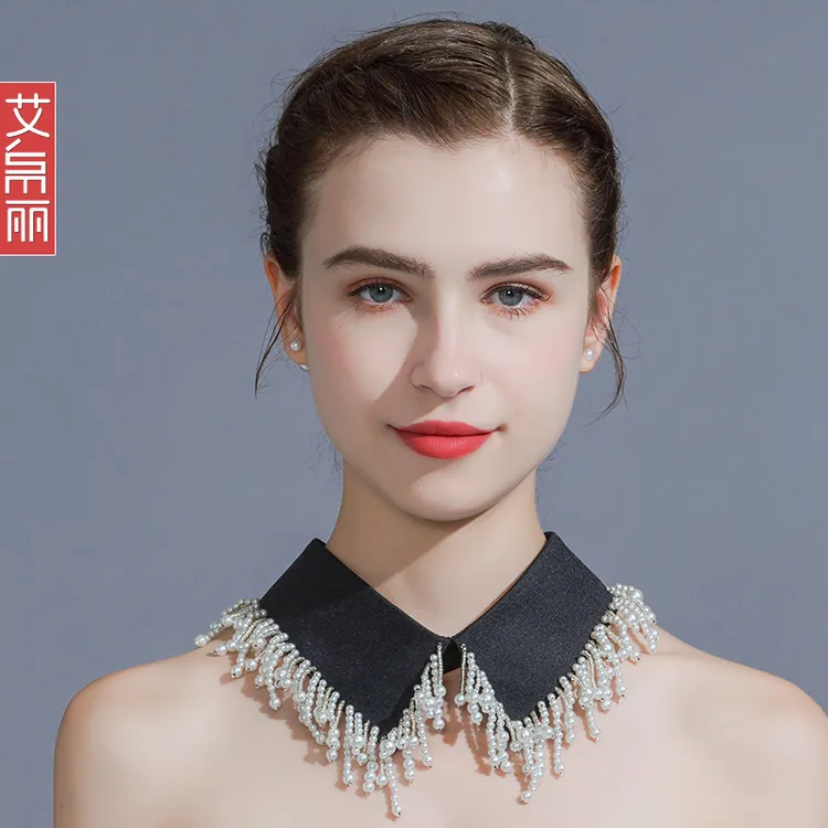 衬衫假领子百搭新款简约假领子女设计感衬衫配毛衣外套钉珠节约领