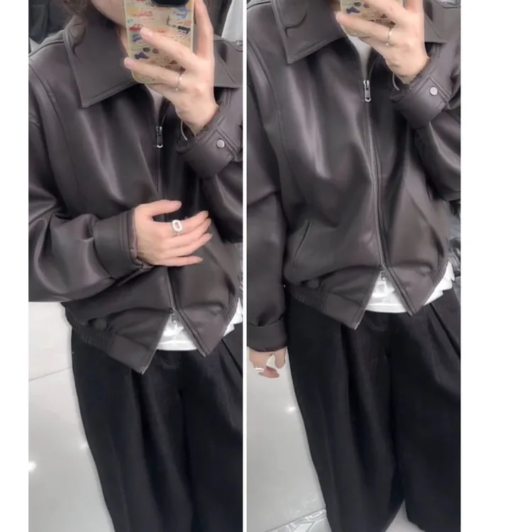 秋冬流行爆款穿搭ins2025新款休闲通勤短款宽松显瘦百搭皮衣外套