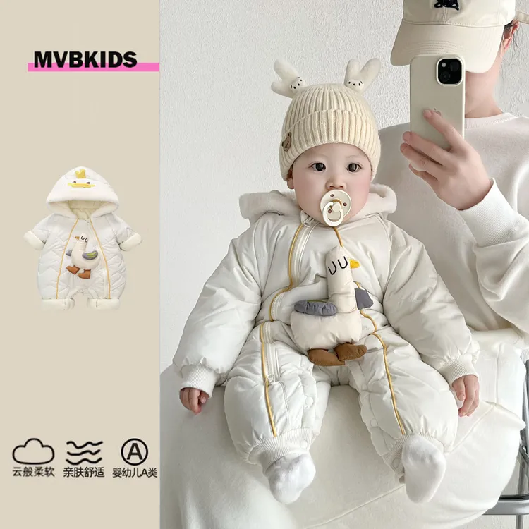 新生儿爬爬服哈衣冬季爬服通用休闲风秋冬拉链婴儿外出服加绒加厚