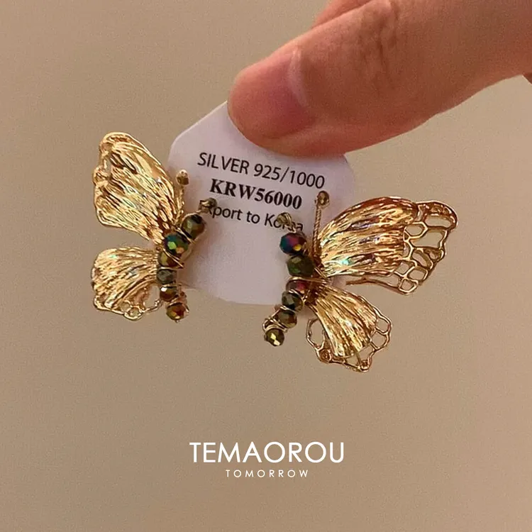 合金耳饰 vintage中古风复古小众镂空双层蝴蝶耳环设计感一款两戴