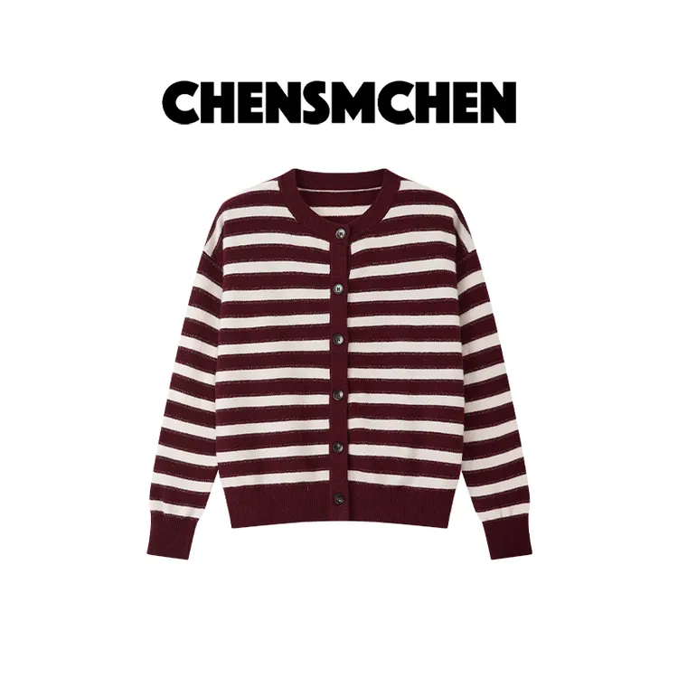 CHENSMCHEN 绵羊毛时尚条纹针织衫休闲百搭显瘦开衫上衣CSZ8370WL