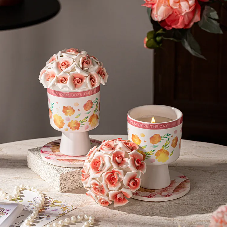 手工陶瓷香氛蜡烛礼盒室内家用专用精油香水散香持久香薰蜡烛套装