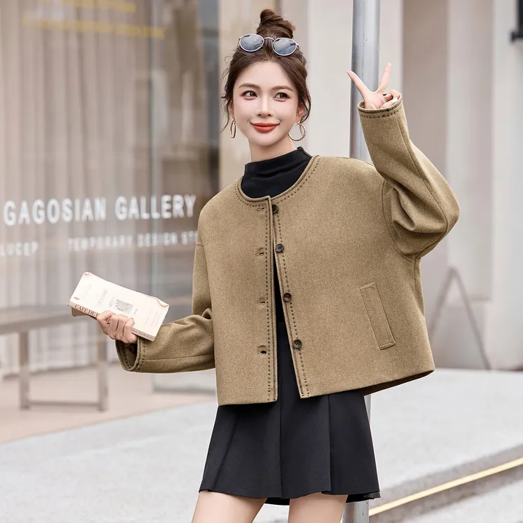 毛呢外套女2025秋冬季新款小个子高级感韩系气质短款驼色呢子大衣