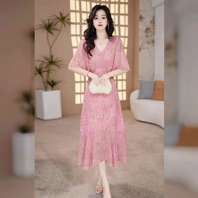 【千羽定制】法式碎花连衣裙2025年夏季新款气质女人味显瘦鱼尾裙子